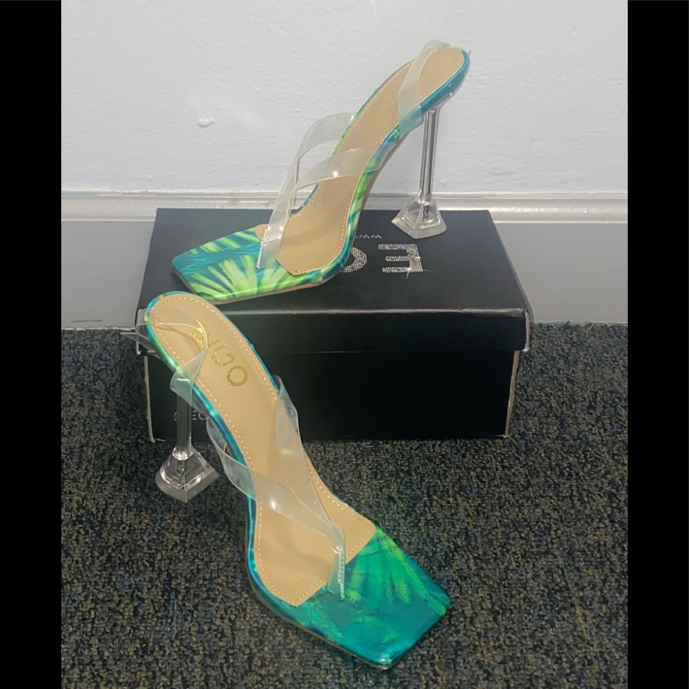 EGO invisible straps,pyramid heel sandals. Size 8